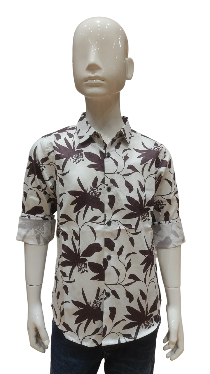 Boys Wine Floral Printed Full Sleeve Fancy Shirt