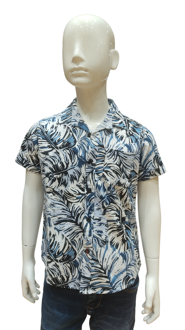 Boys Navy Printed Half Sleeve Fancy Shirt With T-Shirt