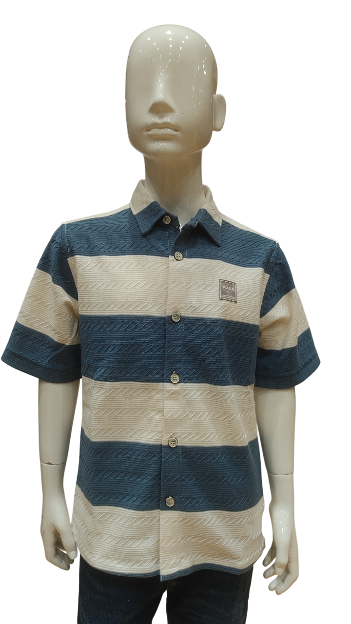 Boys Air force Blue Striped Half Sleeve Fancy Shirt