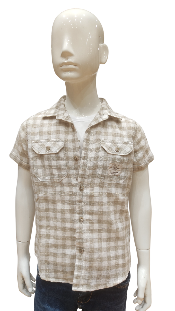Boys Natural Checked Half Sleeve Fancy Shirt With T-Shirt