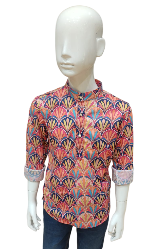 Boys Network Print Full sleeve Short Kurta