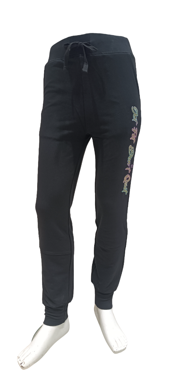 Girls Black Printed Fancy Joggers Track Pant