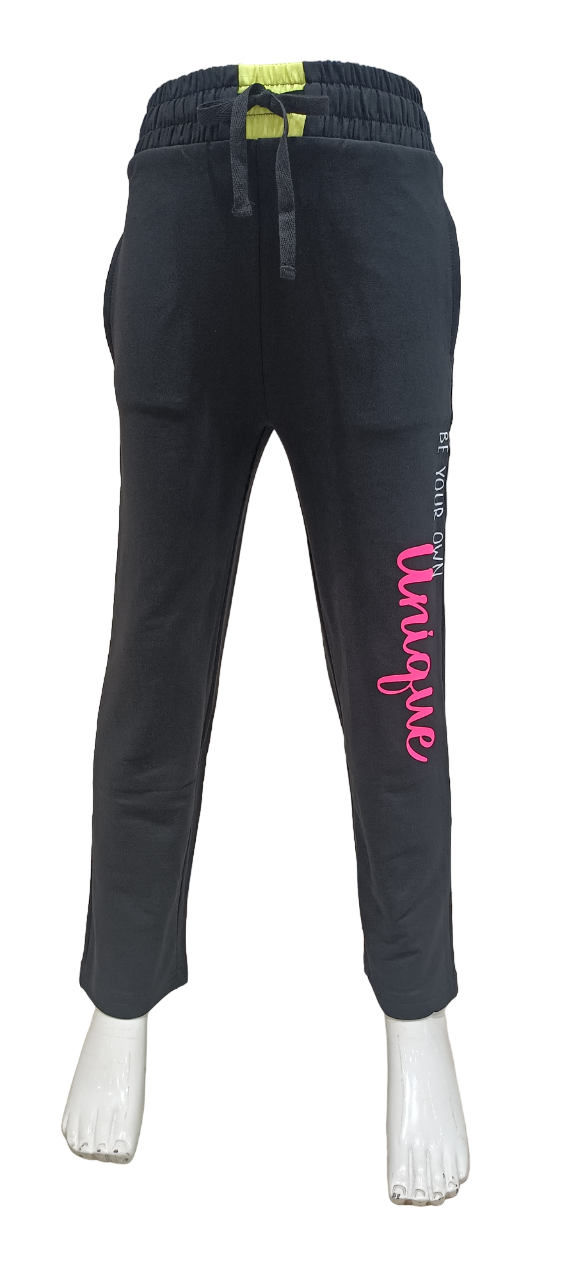 Girls Black Unique Print Fancy Track Pant