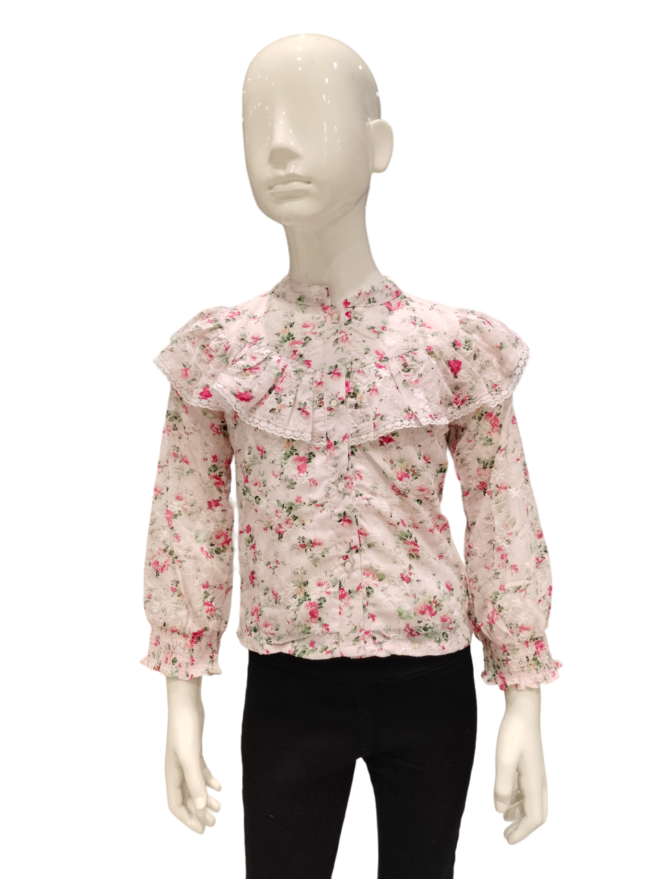 Girls Pink Floral Printed Full Sleeve Fancy Top