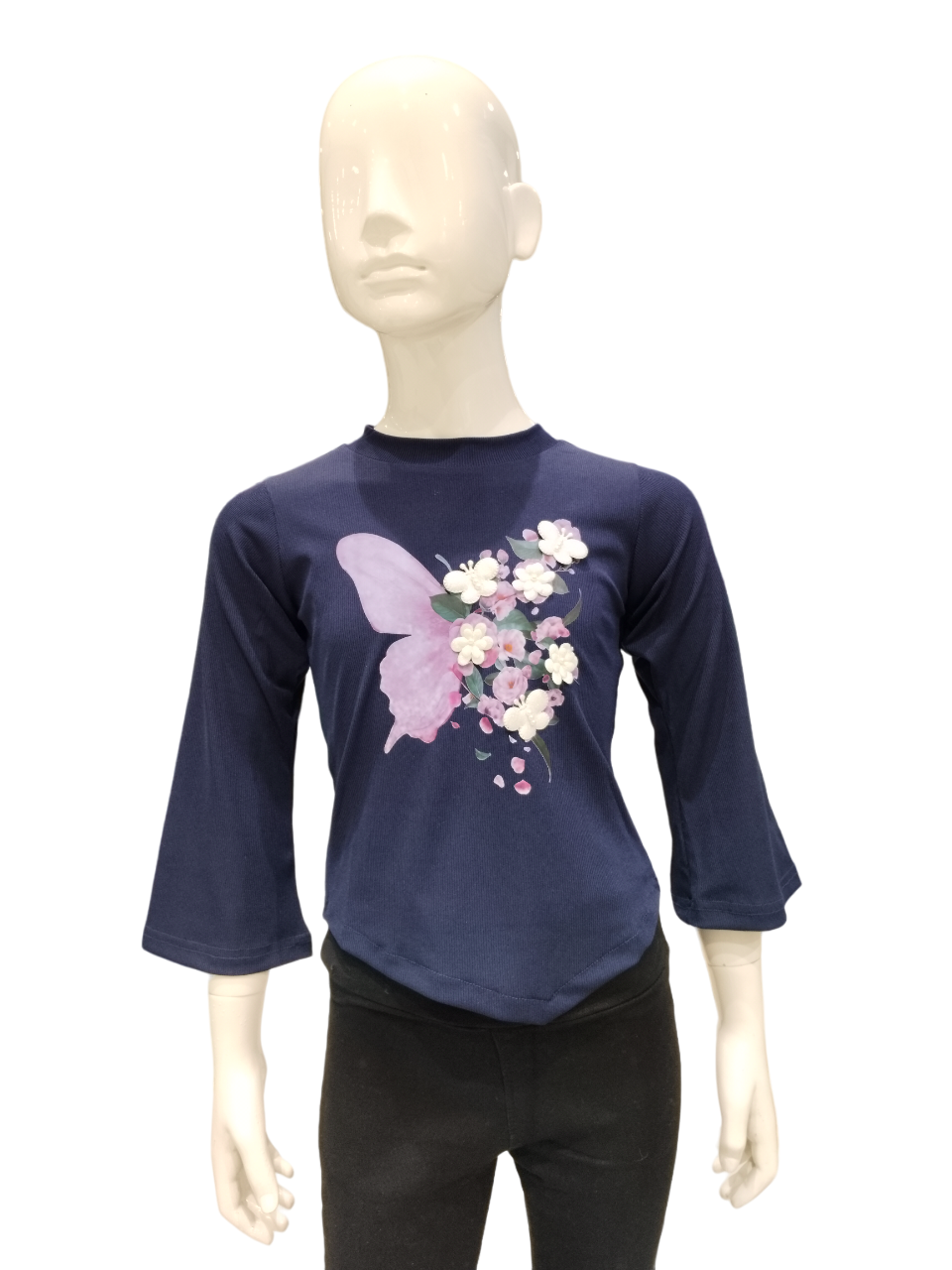 Girls Navy Blue Printed Fancy Top