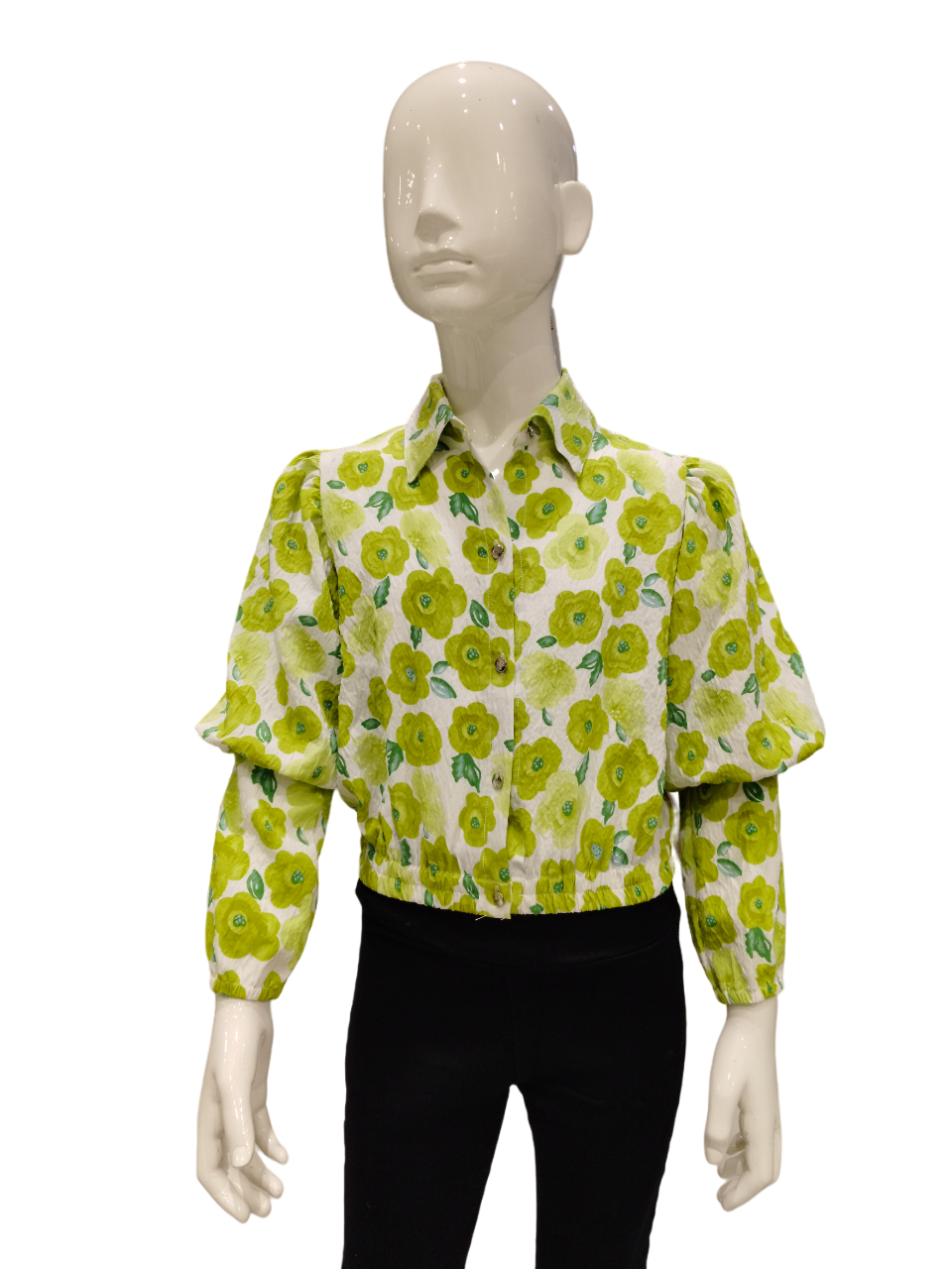 Girls Neon Green Printed Full Sleeve Fancy Top