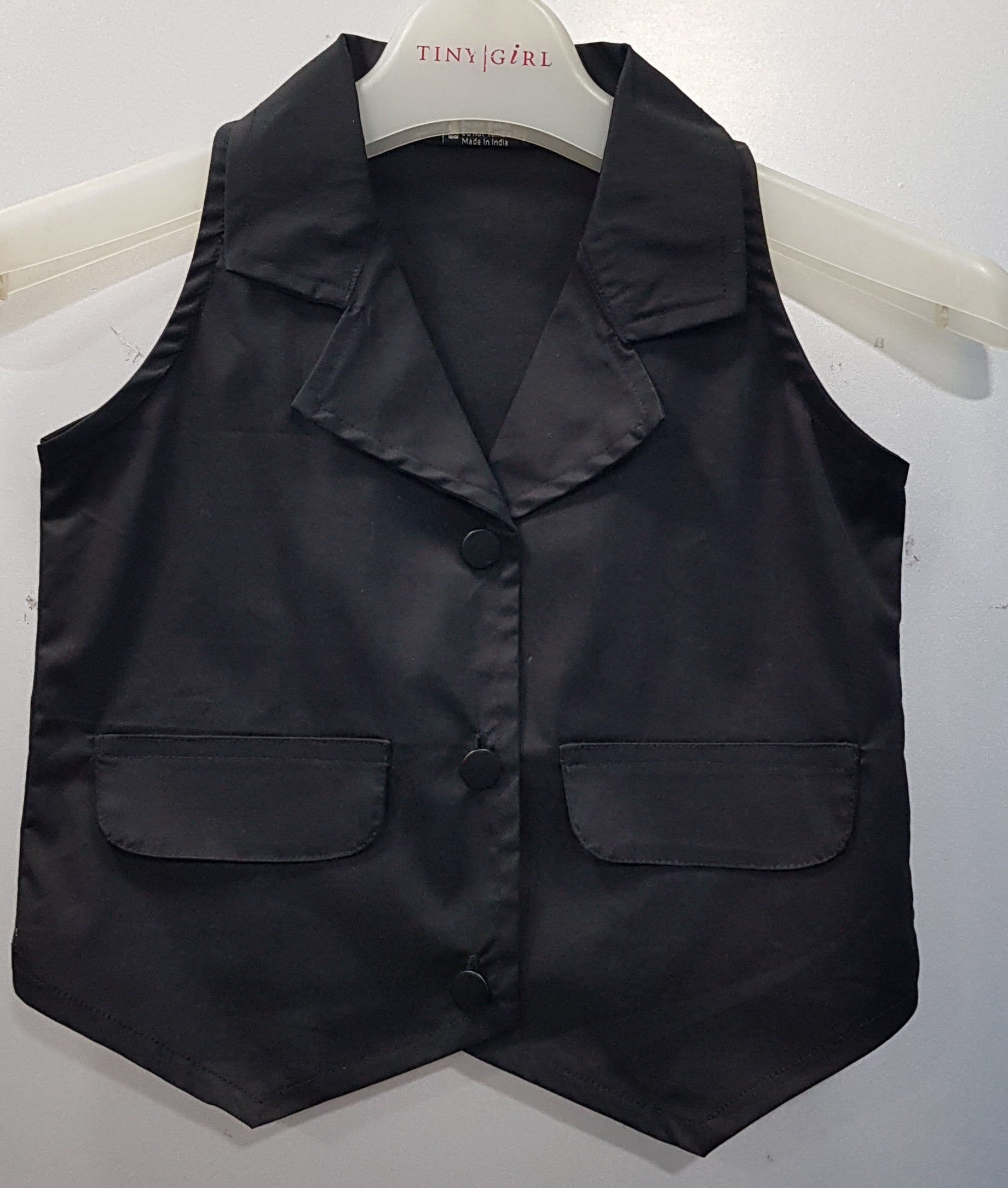 Girls Black Waistcoat Style Fancy Top – Half Ticket