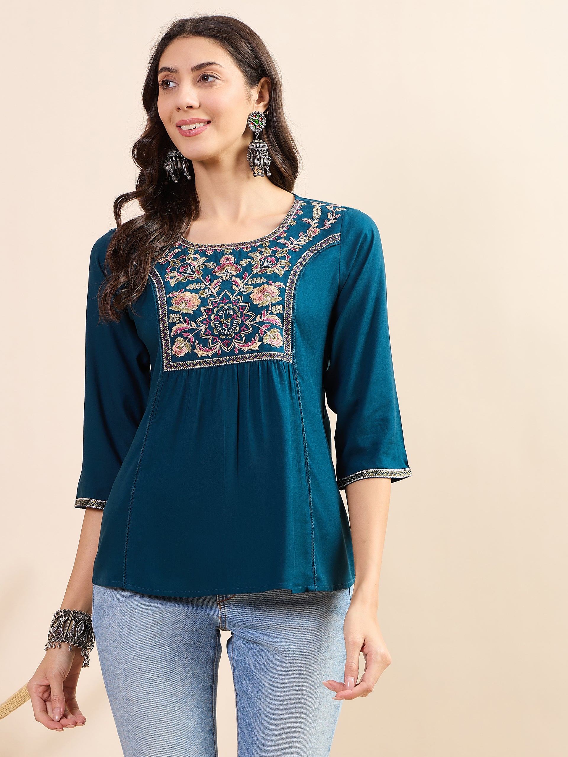 Women's Turq embroidery Fancy Top