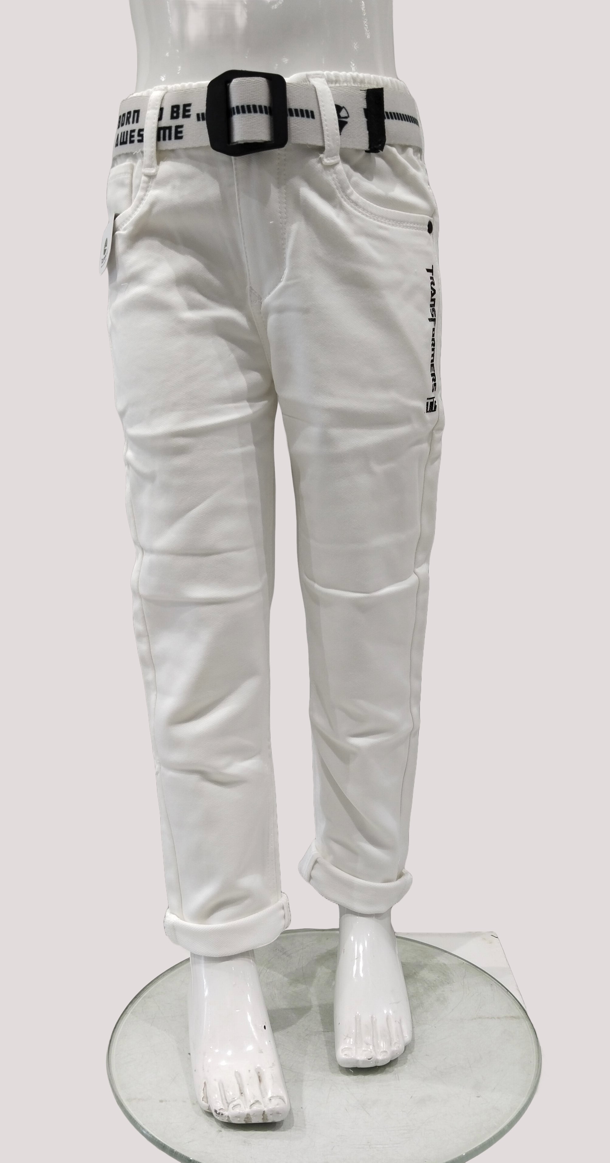 Boys Fancy White Full Pant Jeans