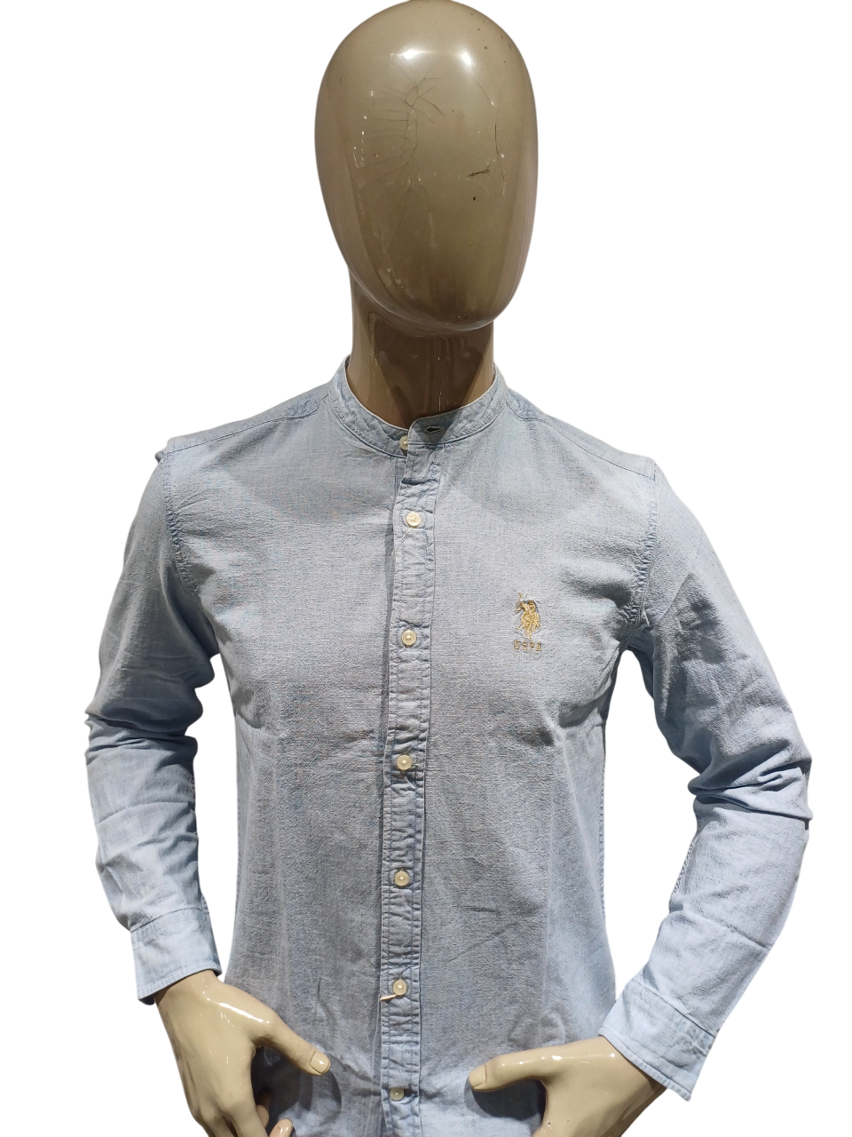 Mens Indigo Blue Stand Collar Full Sleeve Denim Shirt