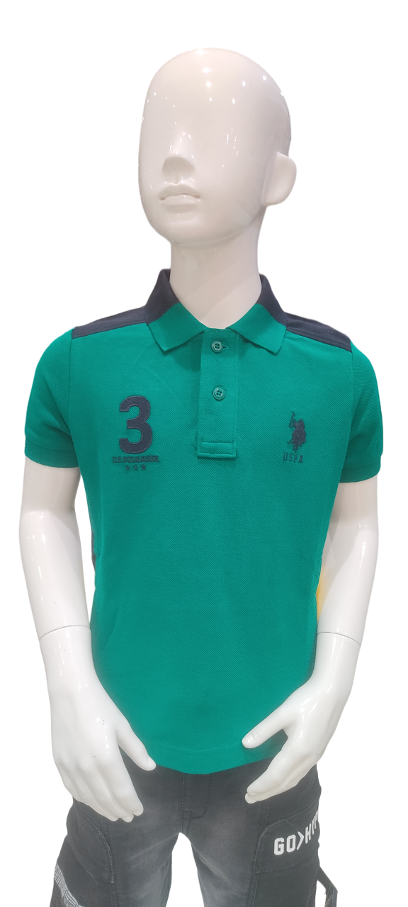 U S Polo Boys Mehndi Green Polo Neck Half Sleeve Fancy T-Shirt