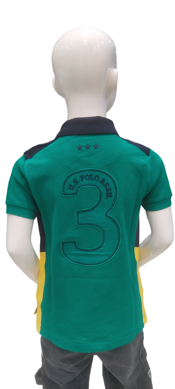 U S Polo Boys Mehndi Green Polo Neck Half Sleeve Fancy T-Shirt