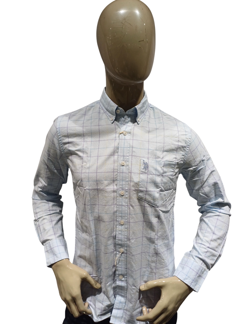 Mens Aqua Blue Checked Full Sleeve Casual Shirt