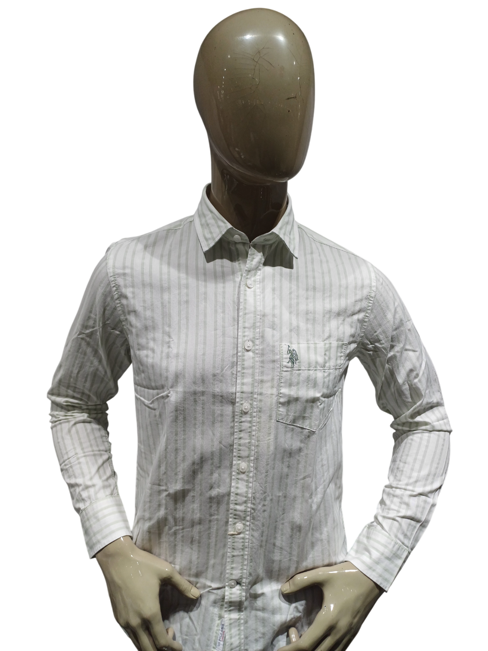 Mens Light Green Striped Full Sleeve Casual Shirt