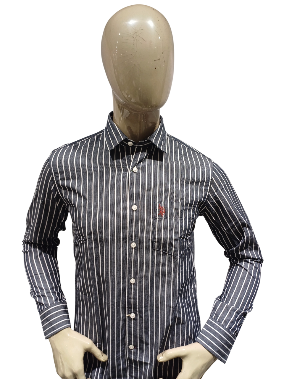 Mens Navy Blue Striped Full Sleeve Casual Shirt
