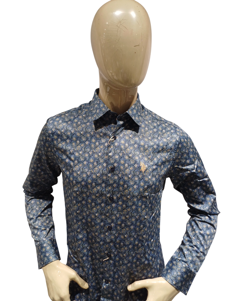 Mens Dark Navy Printed Full Sleeve Casual Shirt