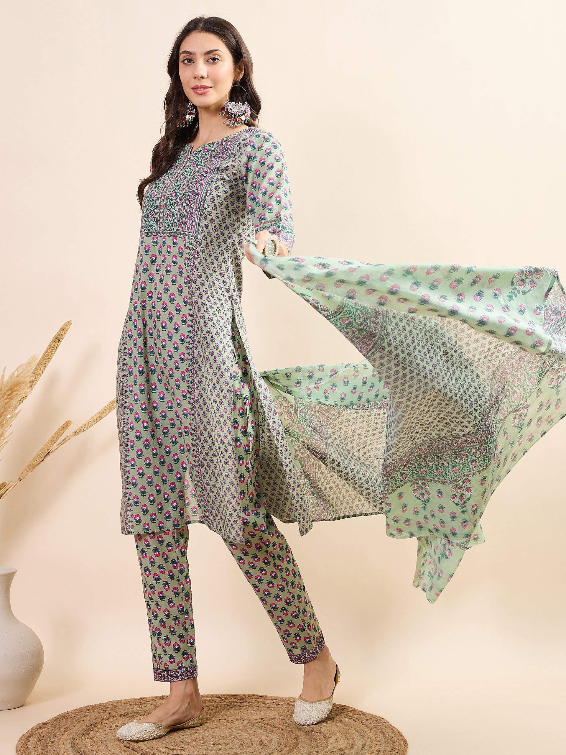 Women's Green Fancy Kurti Suit With Dupatta