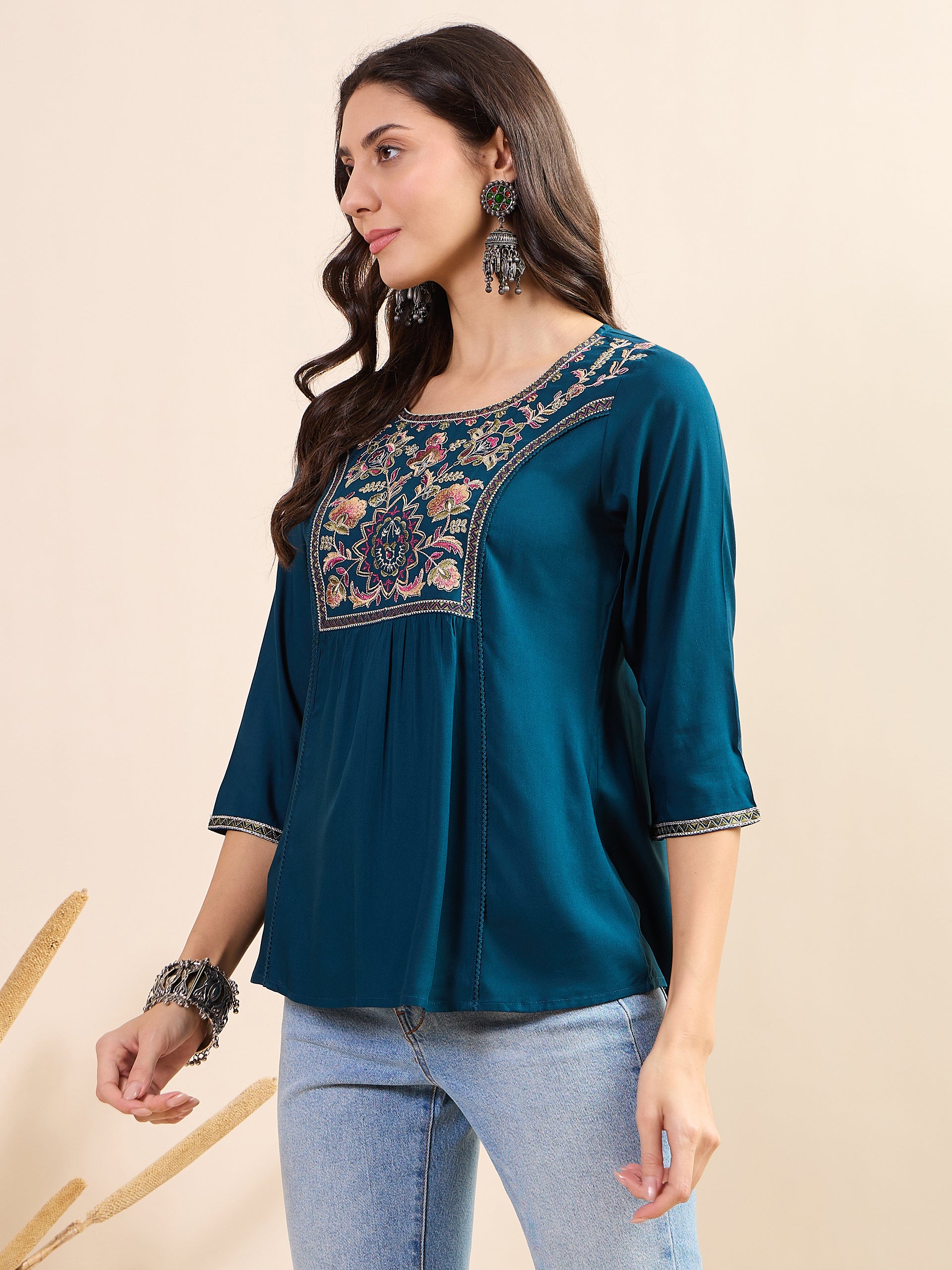 Women's Turq embroidery Fancy Top