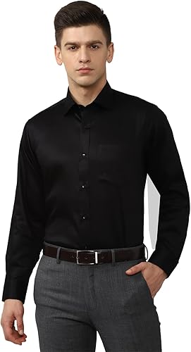 Vanheusen Men's Solid Black Full Sleeve Party Wear Shirt