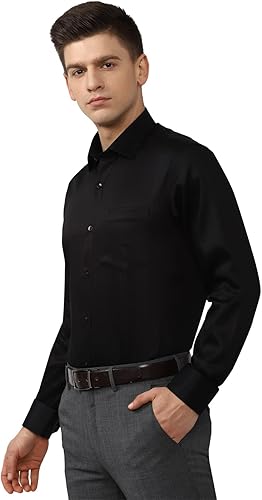 Vanheusen Men's Solid Black Full Sleeve Party Wear Shirt