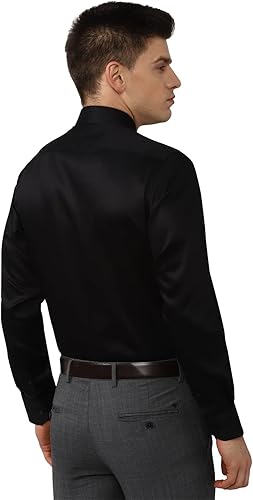 Vanheusen Men's Solid Black Full Sleeve Party Wear Shirt