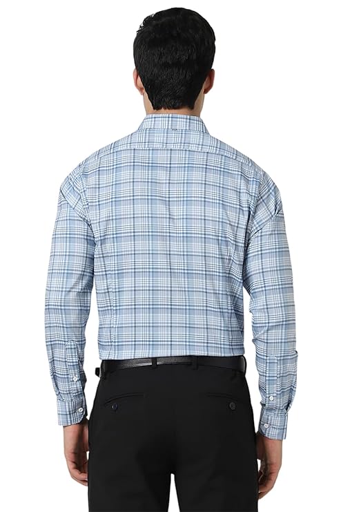 Vanheusen Men's Blue Checked Full Sleeve Cotton Formal Shirt