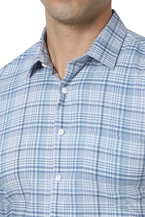 Vanheusen Men's Blue Checked Full Sleeve Cotton Formal Shirt
