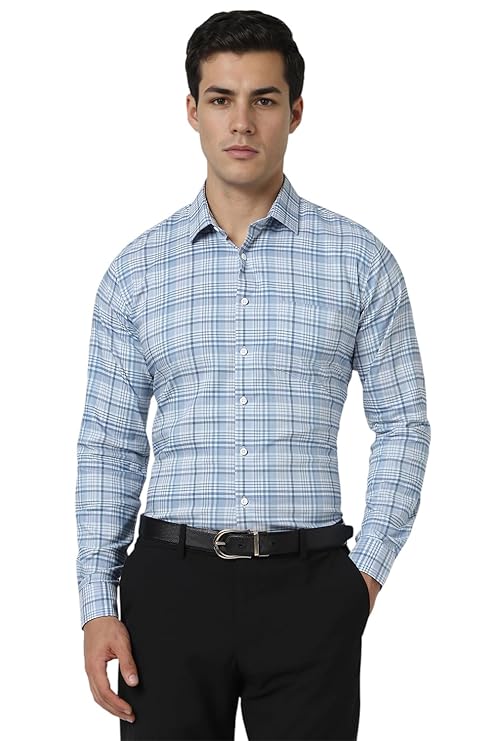 Vanheusen Men's Blue Checked Full Sleeve Cotton Formal Shirt