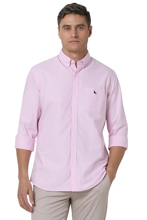 Vanheusen Men's Pink Plain Full Sleeve Cotton Casual Shirt