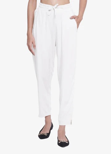 Women's White Stylish Casual Travelling Pant