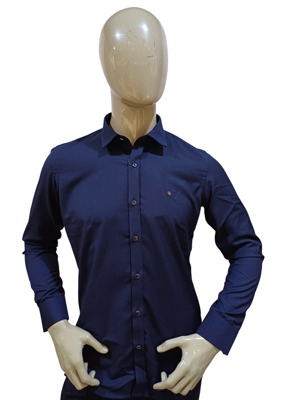 Men's Navy Blue Party Wear Plain Shirt