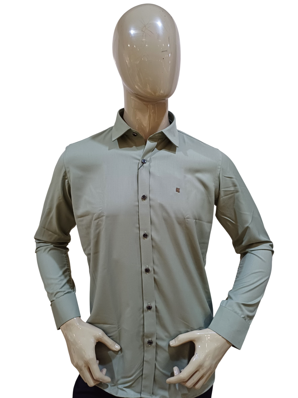 Men's Pista Green Party Wear Plain Shirt