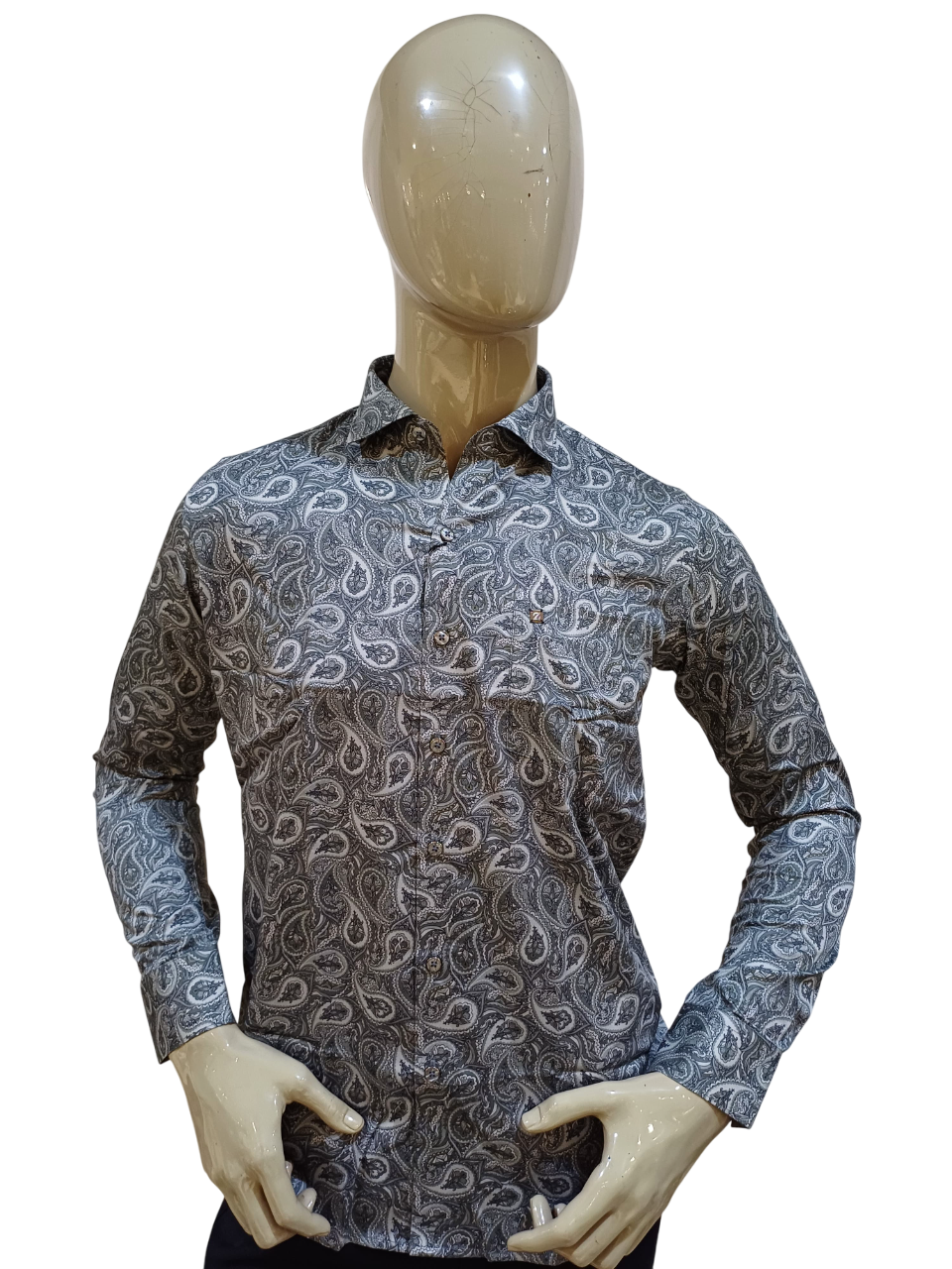 Men's Grey Party Wear Printed Shirt