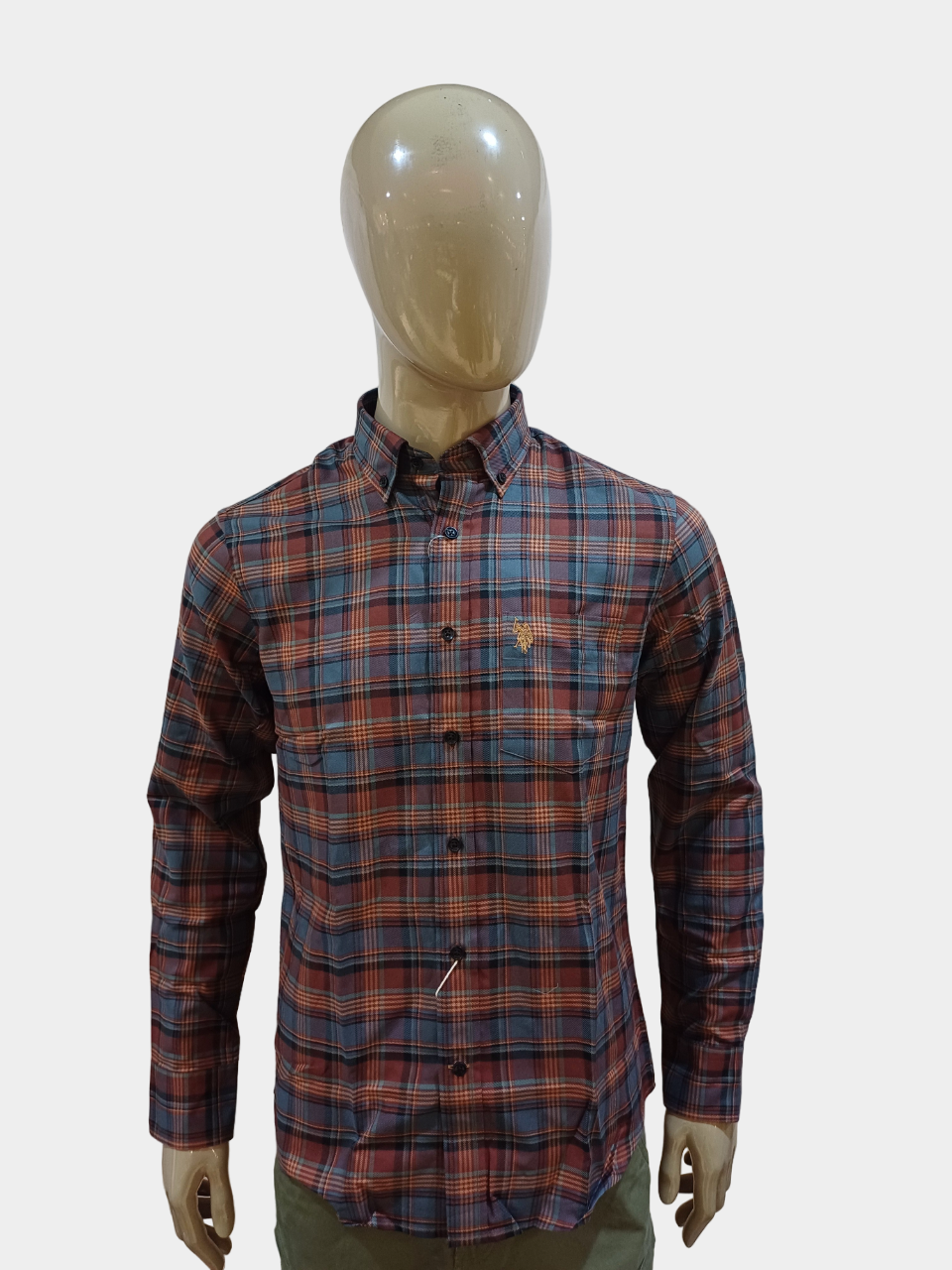 U S Polo Mens Brown Checkered  Slim Fit Cotton Full Sleeve Shirt