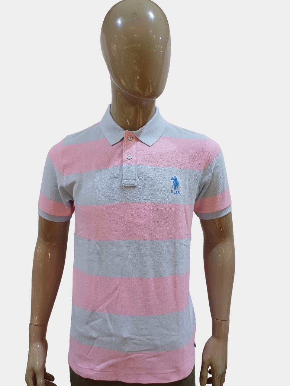 U S Polo Mens Light Pink Polo Neck Half Sleeve T-Shirt