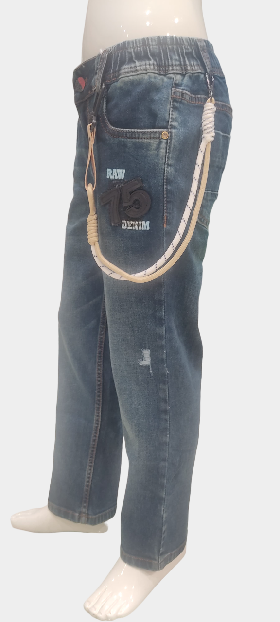 Boys Mud Color Elastic Waist Fancy Jeans