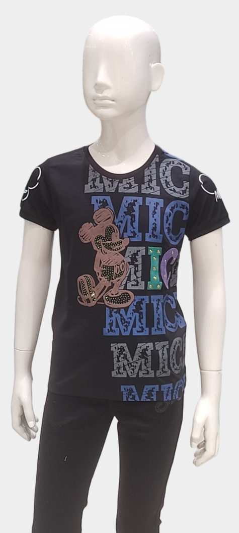 Boys Black Half Sleeve Printed Fancy T-Shirt