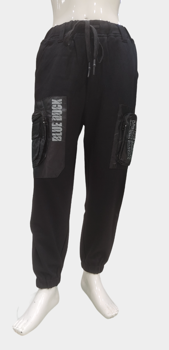 Boys Black Elastic Waist Fancy Cargo Pant