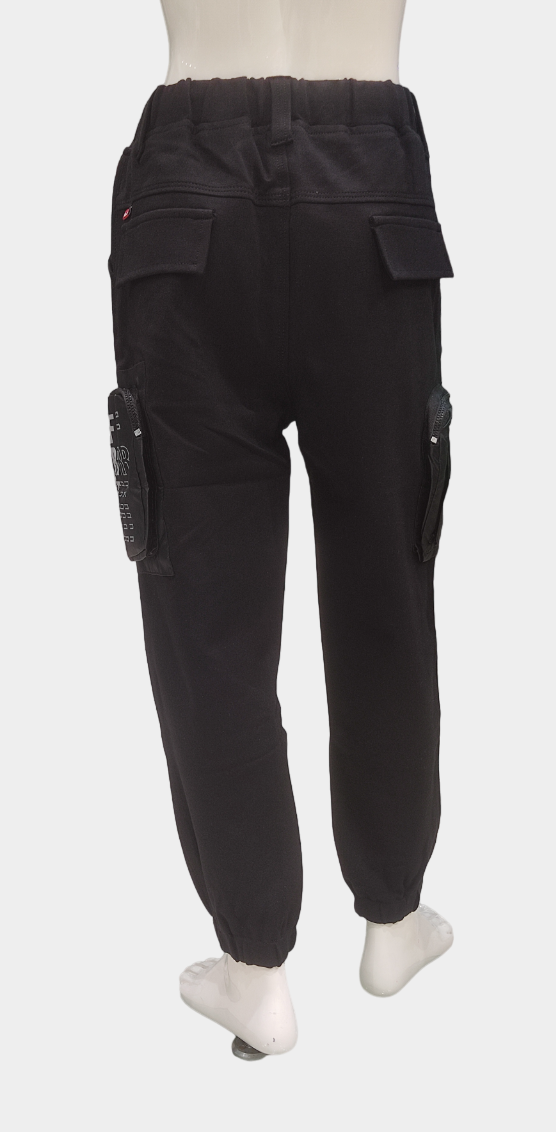 Boys Black Elastic Waist Fancy Cargo Pant