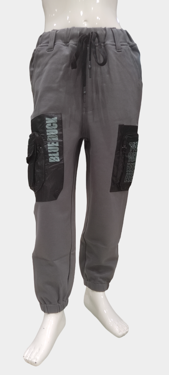 Boys Grey Elastic Waist Fancy Cargo Pant