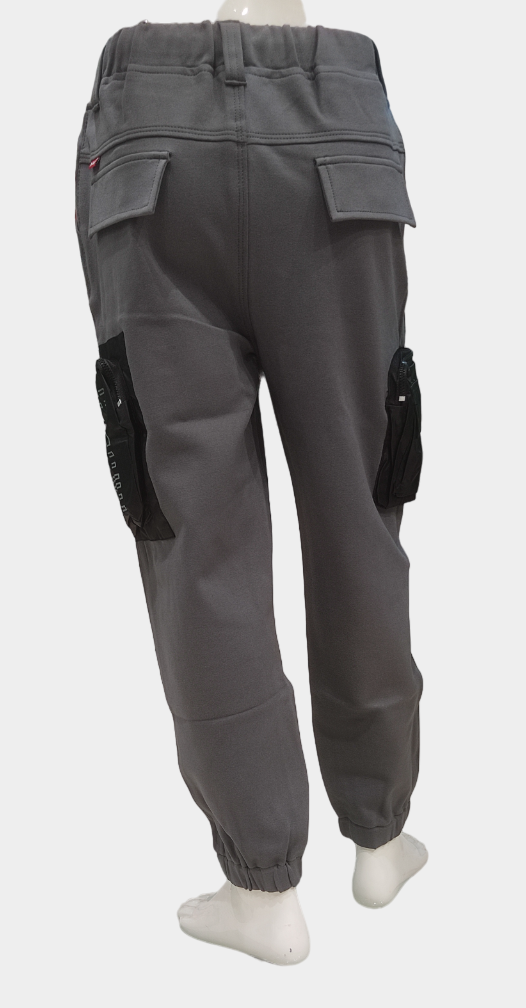 Boys Grey Elastic Waist Fancy Cargo Pant