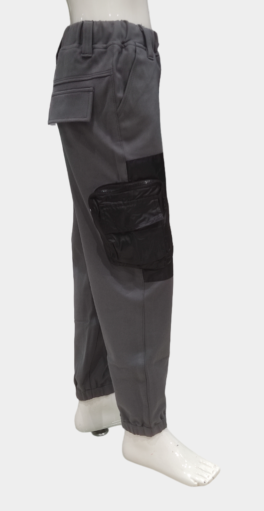 Boys Grey Elastic Waist Fancy Cargo Pant