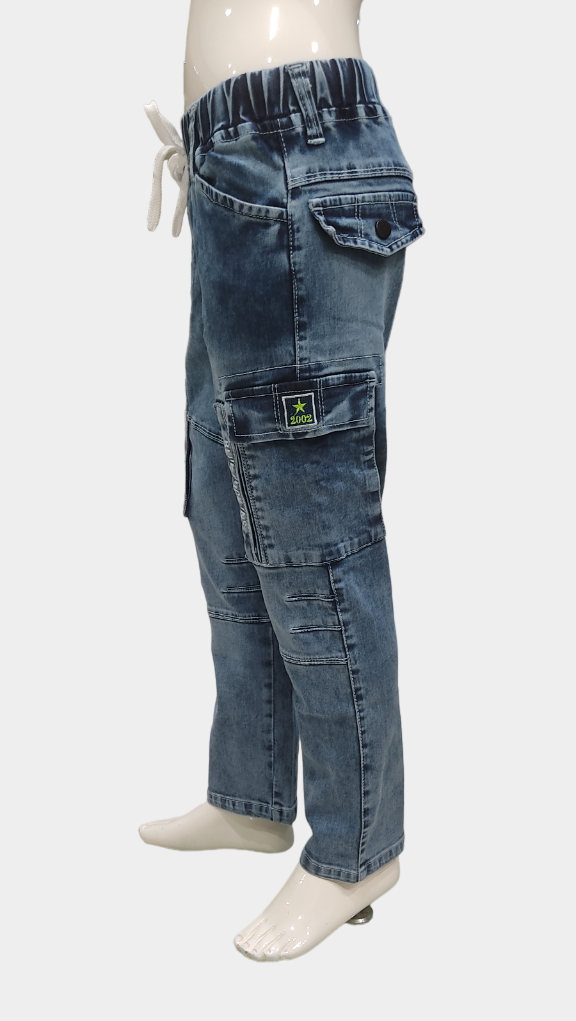 Boys Stone Wash Elastic Waist Fancy Cargo Pant