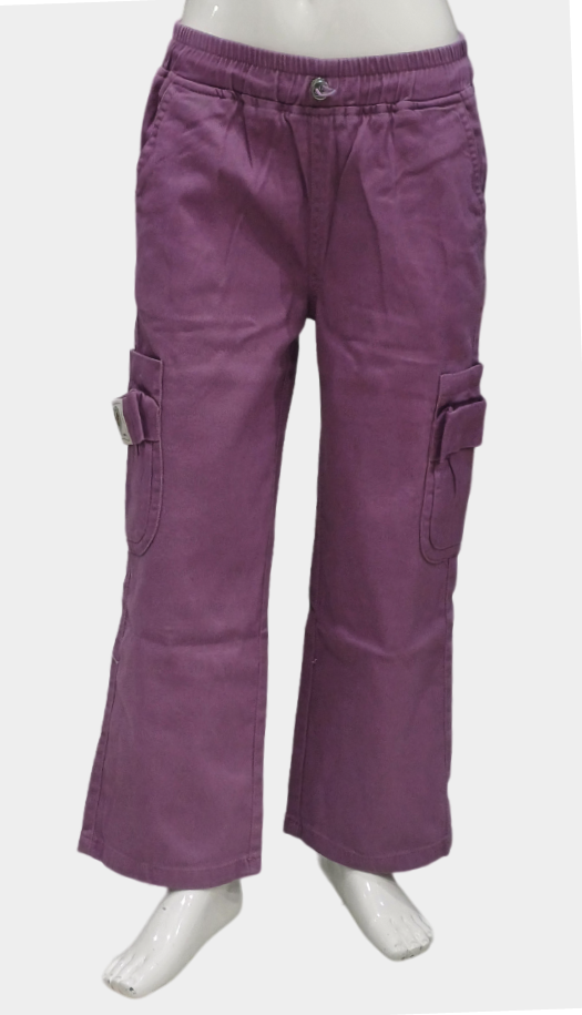 Girls Purple Elastic Waist Fancy Cargo Pant