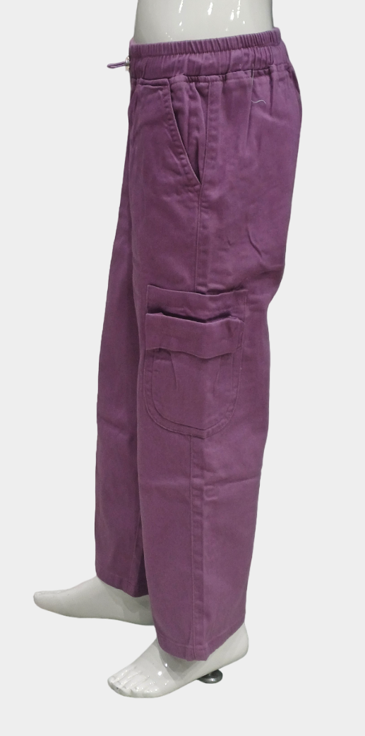 Girls Purple Elastic Waist Fancy Cargo Pant