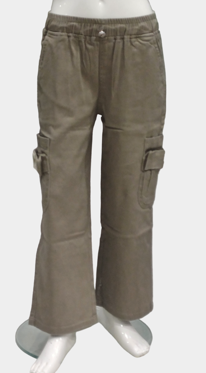 Girls Beige Elastic Waist Fancy Cargo Pant