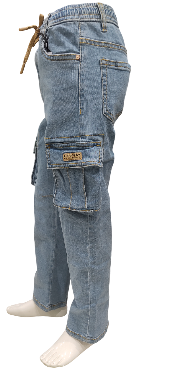 Boys Ice Wash Stylish Regular Fit Six Pocket Cargo Pant