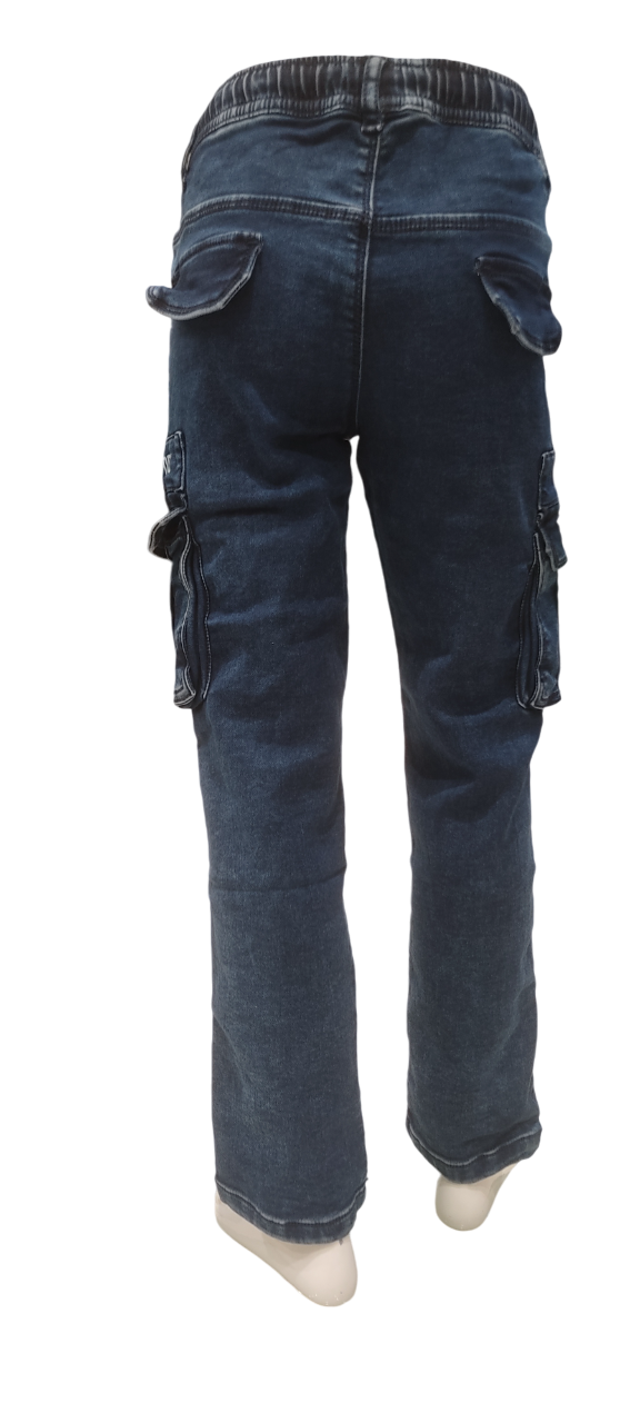 Boys Dark Raw Wash Stylish Regular Fit Six Pocket Cargo Pant