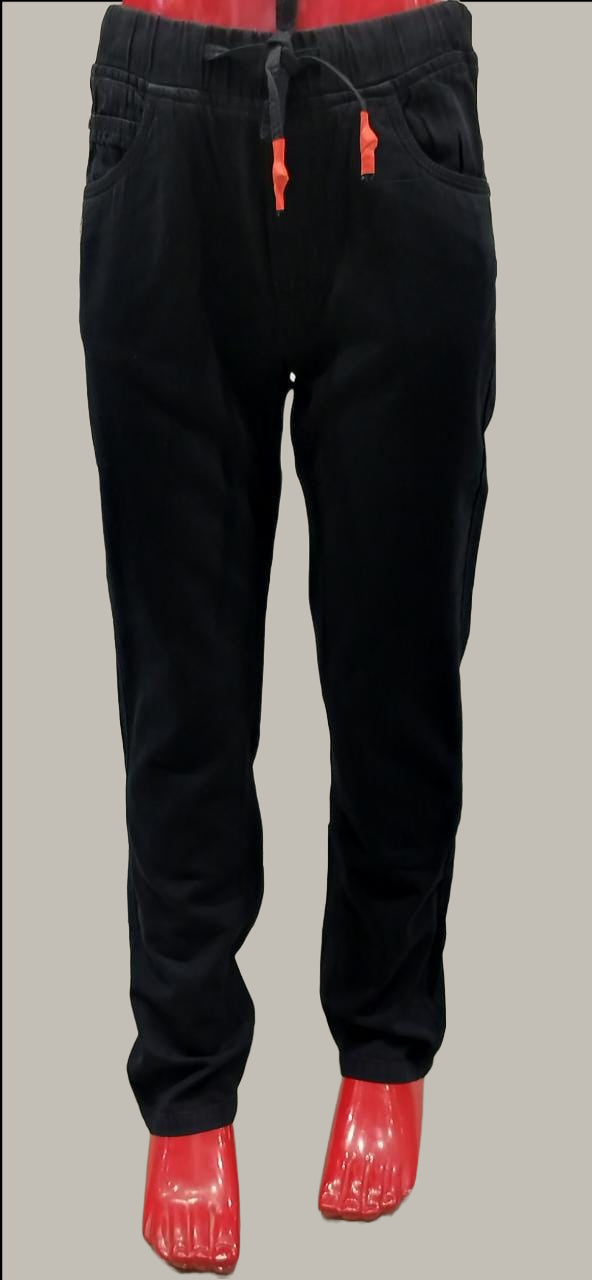 Boys Black Fancy Full pant With Elastic Waist