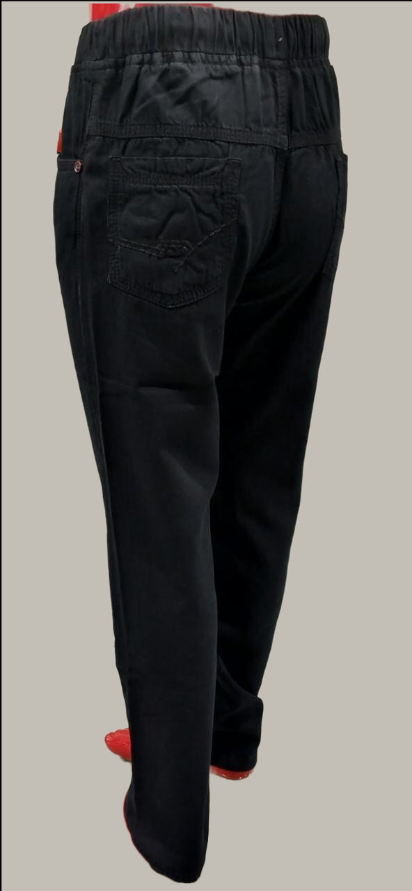 Boys Black Fancy Full pant With Elastic Waist